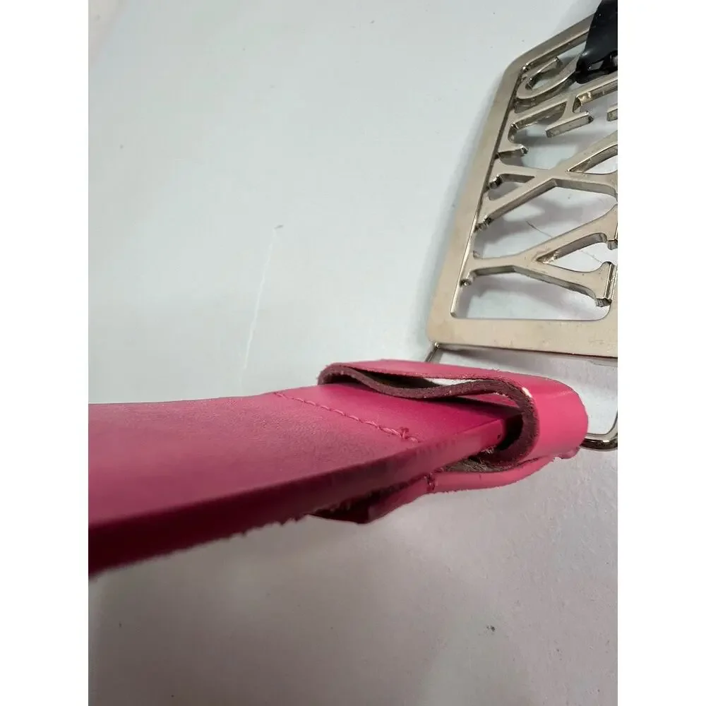 Sexy Logo Metal Belt Buckle Hot Pink Leather Belt New Vintage Sz XL Y2K
